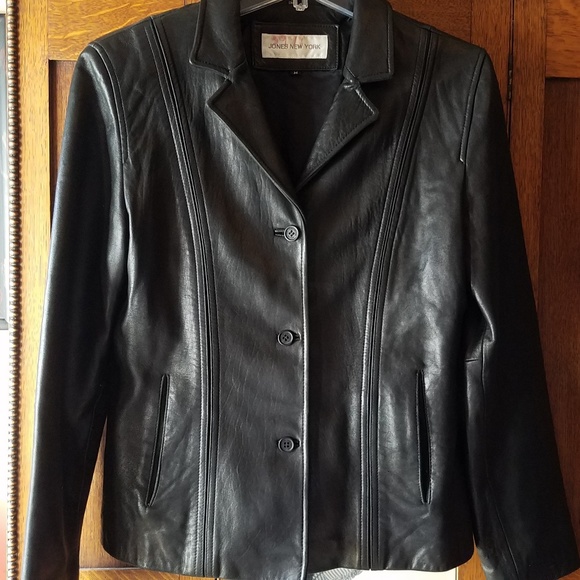 Jones New York Fitted Black Leather Jacket M - Picture 1 of 6